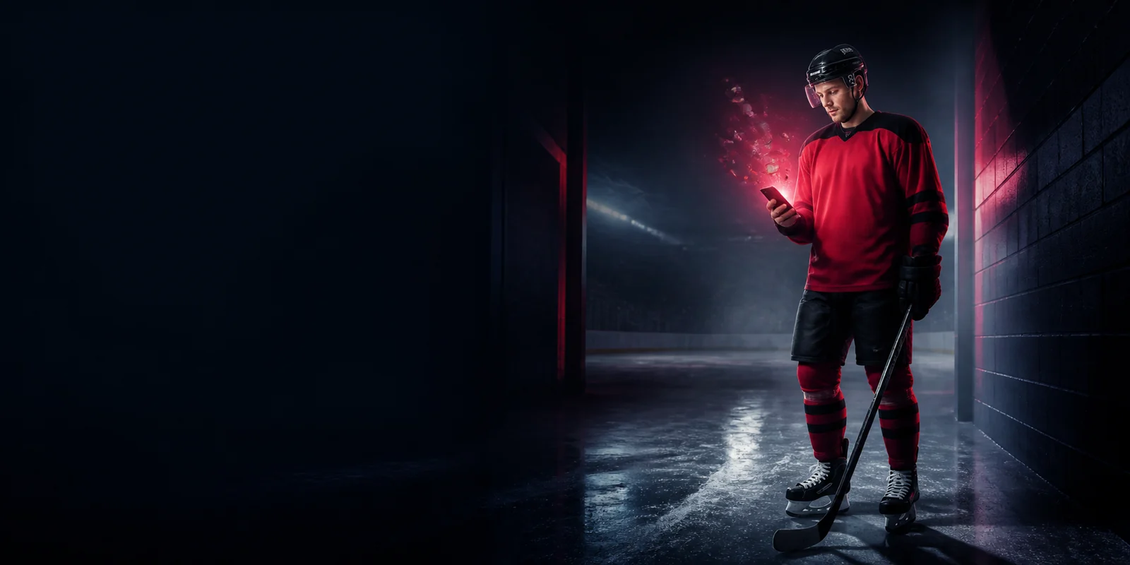 Canadian hockey player checking a mobile bonus